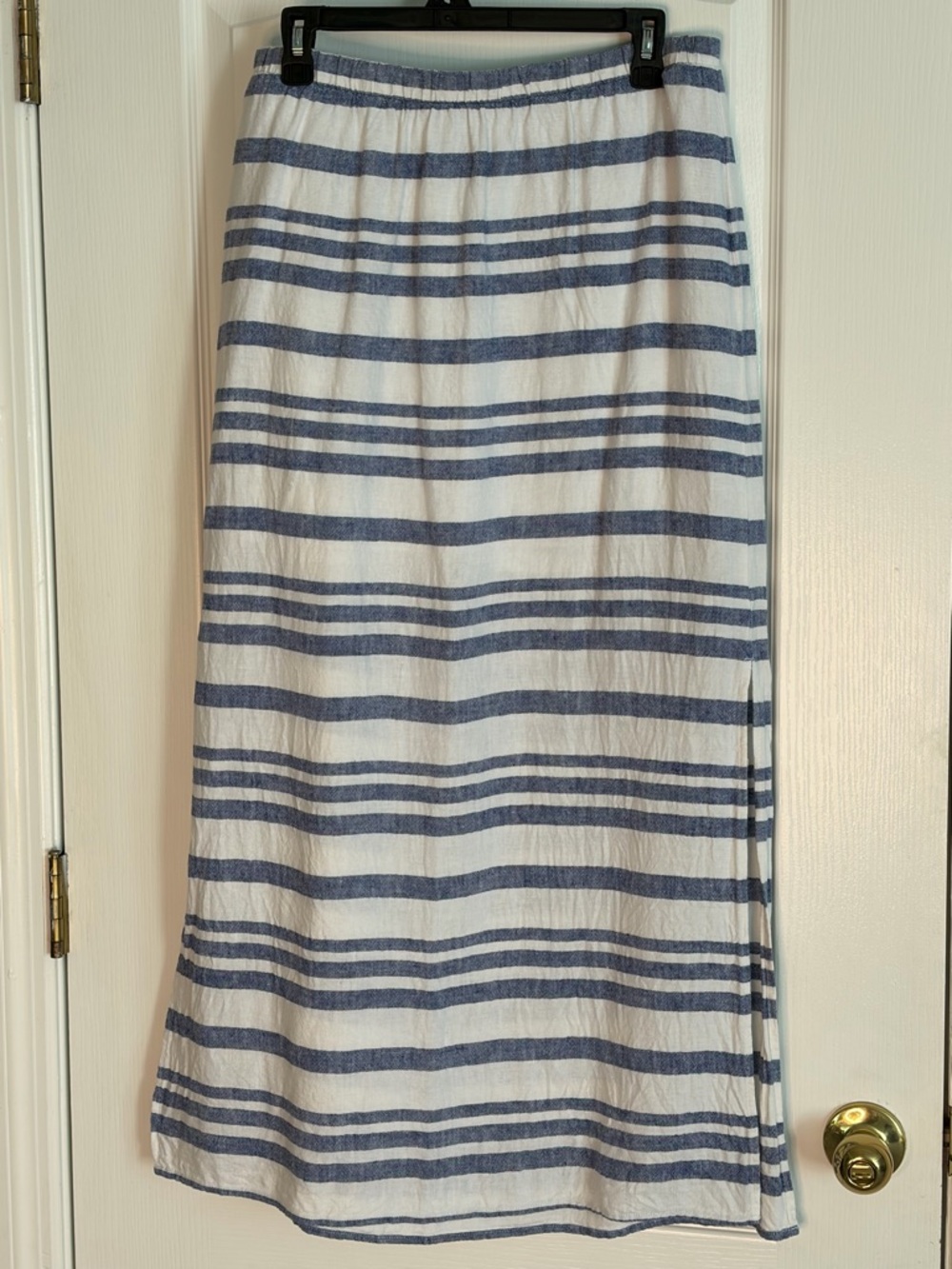 Old Navy Blue and White Striped Linen Maxi Skirt with Elastic Waist